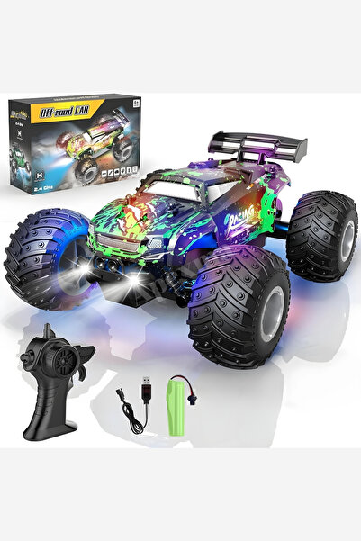 Apexma 2.4GHz Uzaktan Kumandalı LED Işıklı 1:18 Ölçek Şarjlı Hız Yapan Arazi ...