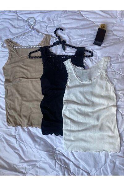 Genel Markalar Kadın 3 lü  Likralı Dantelli Atlet