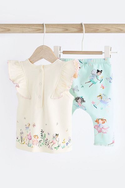 Next Baby White Fairy Patterned Cotton Short Sleeve Tights Suit Set