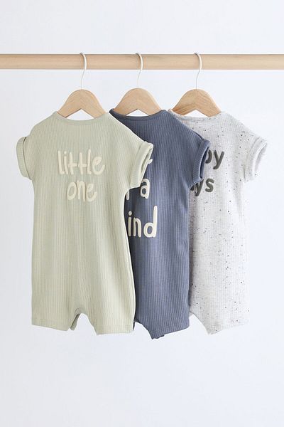 Next Baby Gray Green Set of 3 100% Cotton Romper