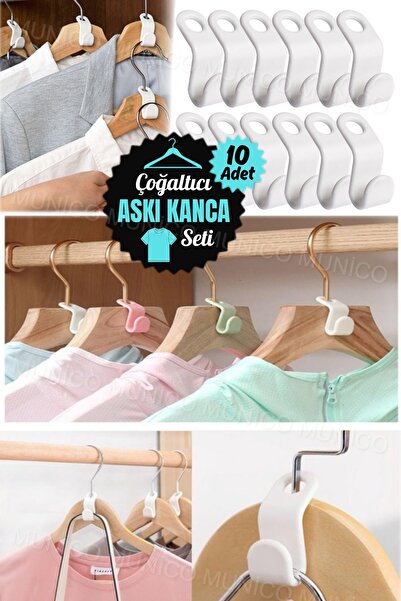 Munico 10 Adet Gardırop İçin Yerden Tasarruflu Düzenleyici Askı Kancaları Çok Fonksiyonlu Üst Üste Askılık