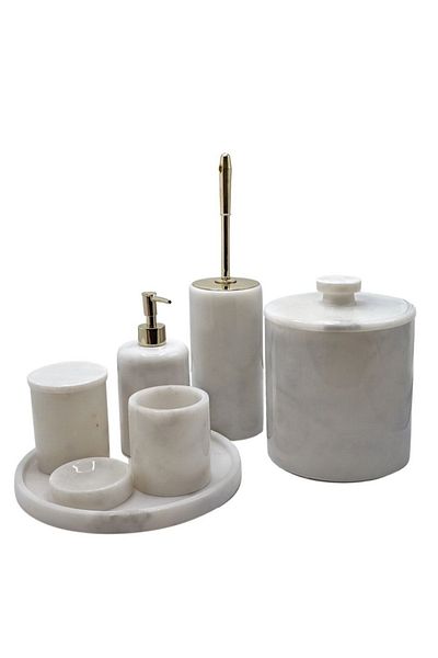 ege gross Decorative White Marble Silver Detailed 7 Piece Bathroom Set Set
