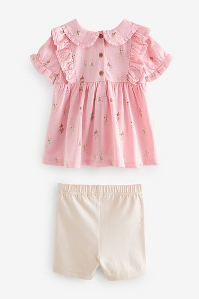 Next Baby Pink Mouse Patterned 100% Cotton Short Sleeve Tights Set