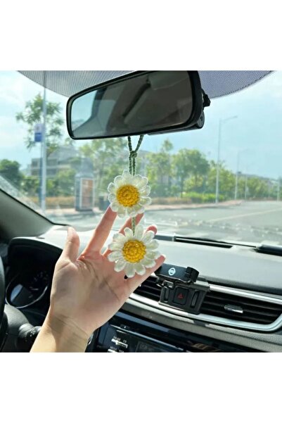 afralya home Amigurumi papatya, Çok amaçlı çocuk odası aksesuar perde süsü, çanta aksesuarı, oto süs