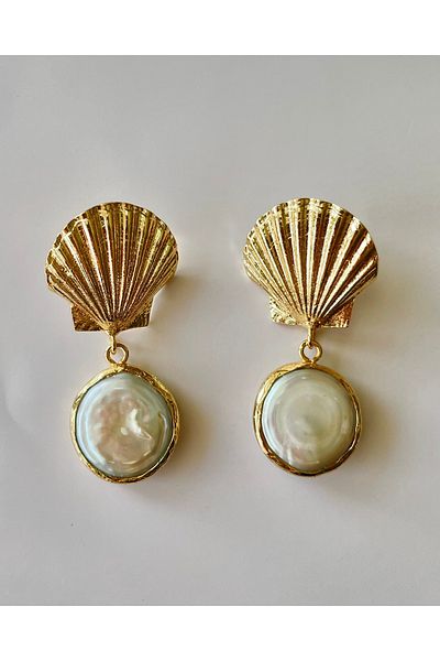 karışık kaset Gold Pearl Oyster Model Earrings
