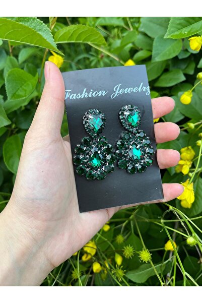 ANZE zümrüt yeşili kristal taşlı gelin küpesi