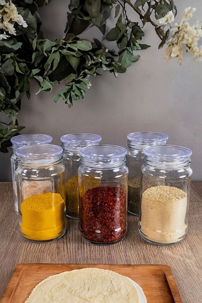 Ecolux 12 Pieces Vacuum Lid 330cc Glass Jar Spice Set - with LABEL and SPOON as a gift