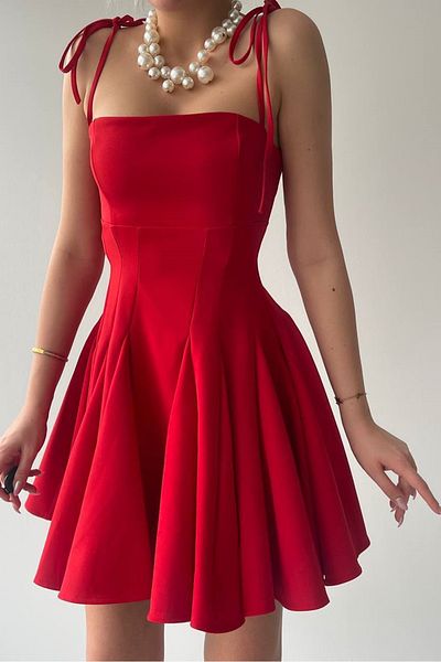 4S1B FASHION Red Strapless Slim Padded Atlas Evening Dress - Princess Cut 164