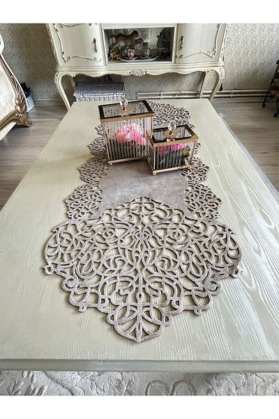 Ergüven Home Μοντέρνο Σχέδιο - Σκούρο Μπεζ Suede Runner, Τραπεζάκι Σαλονιού 40x100 cm