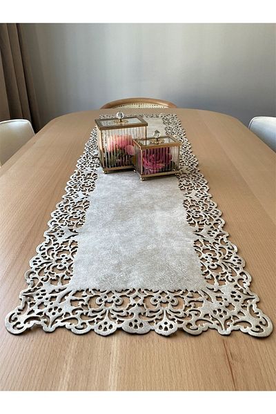 Ergüven Home Μπεζ (ΣΚΟΥΡΑ ΚΡΕΜΑ) Suede Fabric Runner 40x140 cm Μήκος τραπεζιού - Ορθογώνιο μοντέλο