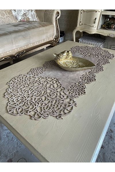 Ergüven Home Μοντέρνο Σχέδιο - Σκούρο Μπεζ Suede Runner, Τραπεζάκι Σαλονιού 40x100 cm