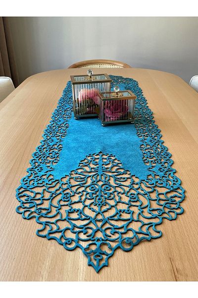 Ergüven Home Μπλε Suede Ύφασμα Λεπτής κοπής Runner Μέγεθος Τραπεζιού 40x140cm