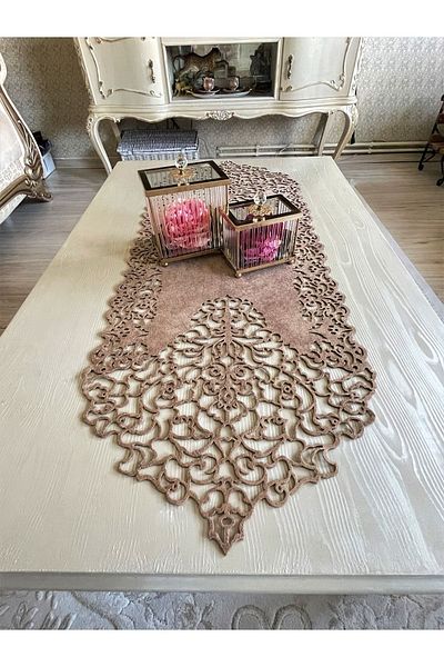 Ergüven Home Τραπεζάκι σαλονιού Milk Brown Suede Ύφασμα Thin Cut Runner Μήκος 40x100cm