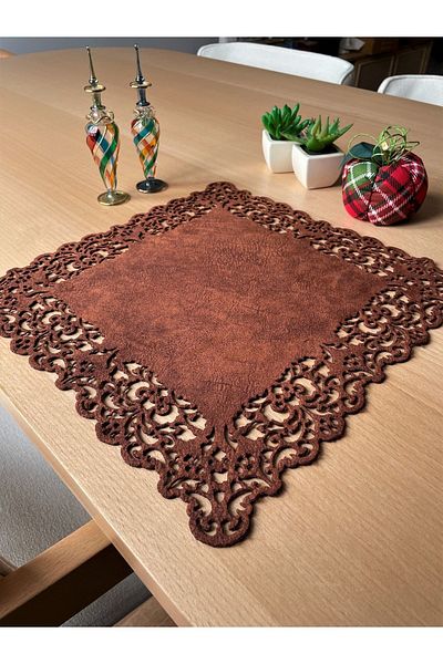 Ergüven Home Комплект от 6 квадрата - велурена материя, червено-кафява, 35x35 см, американска чиния за сервиране