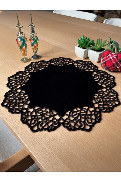 Ergüven Home Set de 6 plăci rotunde din țesătură din catifea neagră 35x35cm