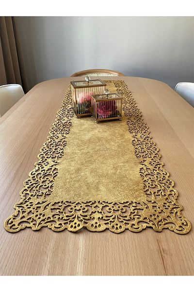 Ergüven Home Μουσταρδί κίτρινο σουέντ ύφασμα Runner 40x140 cm Μήκος τραπεζιού - Ορθογώνιο μοντέλο