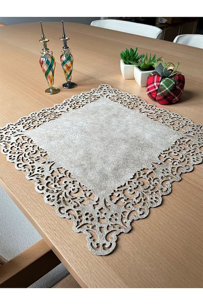 Ergüven Home Μπεζ (ΣΚΟΥΡΑ ΚΡΕΜΑ) Σουέντ Ύφασμα American Service Placemat 35x35 cm Τετράγωνο Σετ 6 - Κομψό και ανθεκτικό