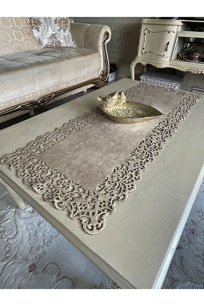 Ergüven Home Μπεζ Suede Runner - Τραπεζάκι σαλονιού 40x100 cm, Ορθογώνιο μοντέλο