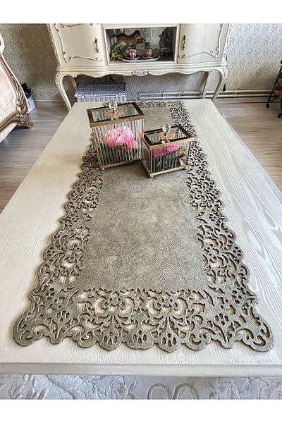 Ergüven Home Runner Tesatura din piele intoarsa verde 40x100 Cm Dimensiune Masuta Cafea - Model dreptunghiular