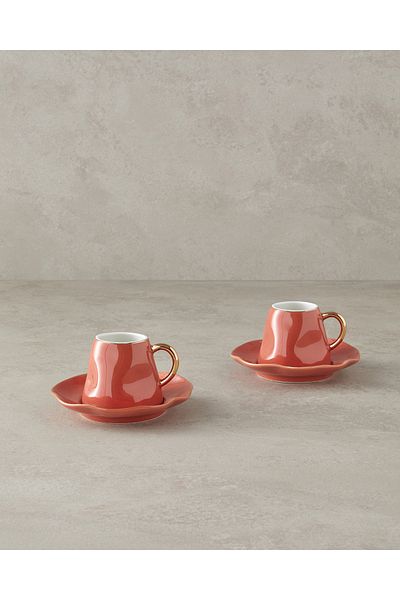 English Home Felix New Bone China Coffee Cup Set - 4 Pieces, 2 People, Terracotta