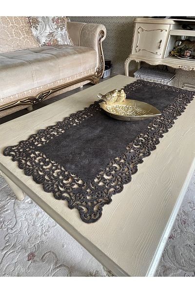 Ergüven Home Dark Gray Suede Fabric Runner 40X100 cm Coffee Table Height - Rectangular Model