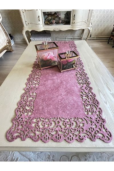 Ergüven Home Runner Tesatura din piele intoarsa roz 40x100 Cm Dimensiune Masuta de cafea - Model dreptunghiular