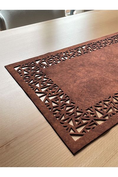 Ergüven Home Κόκκινο καφέ Suede Fabric Runner 40x140 cm Μήκος τραπεζιού - Γεωμετρικό τρίγωνο σχέδιο