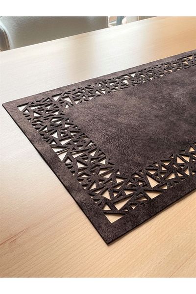 Ergüven Home ВЕНГЕ Тъмнокафява Велурена Пътека - 40x140 см Геометричен Триъгълен Шарен Пътека за Маса
