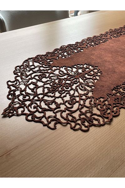 Ergüven Home Пътека за маса от велур, червено-кафява, фино изрязана, размер 40x140 см
