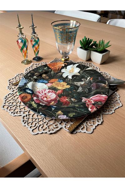 Ergüven Home Μπεζ (ΣΚΟΥΡΟ ΚΡΕΜ) Καστόρινο ύφασμα Στρογγυλό Σετ American Service 6 τεμαχίων 35x35cm