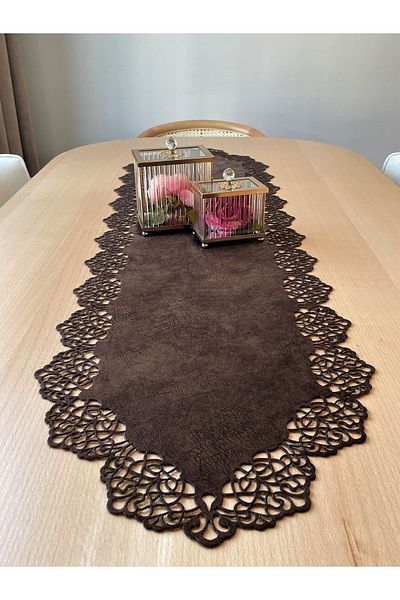 Ergüven Home Σκούρο καφέ (VENGE) Suede Fabric Runner 40x140 cm Μήκος τραπεζιού - Μοντέρνο Σχέδιο
