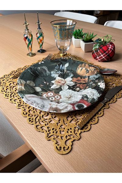Ergüven Home Μουσταρδί κίτρινο σουέντ ύφασμα American Service Placemat 35x35 cm Τετράγωνο Σετ 6 τεμαχίων