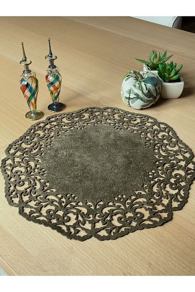 Ergüven Home Green Suede Fabric Round Charger American Service Set 6 Pieces 35x35cm