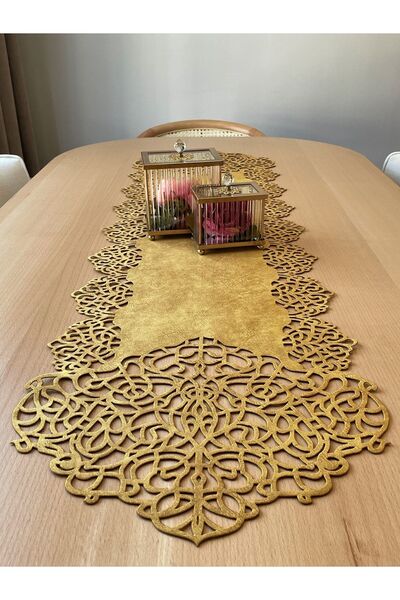 Ergüven Home Μουσταρδί κίτρινο σουέντ ύφασμα Runner 40x140 cm Μήκος τραπεζιού - Μοντέρνο Σχέδιο