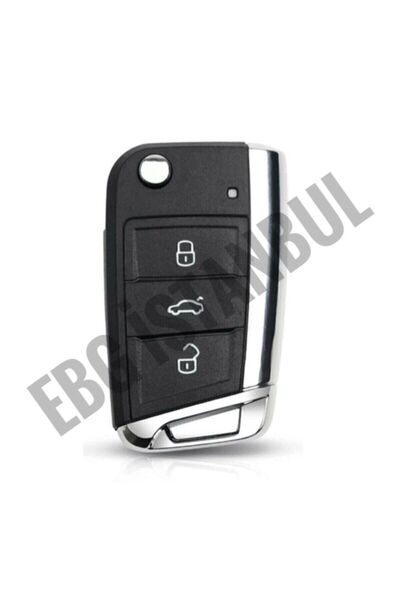 EBG İSTANBUL Volkswagen Polo-Golf 7-Škoda-Seată Carcasă de telecomandă pliabilă cu 3 butoane (cromată) cu logo