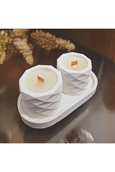 Havalı Tasarım Geometrik 2'li Mum Seti & Mumluk