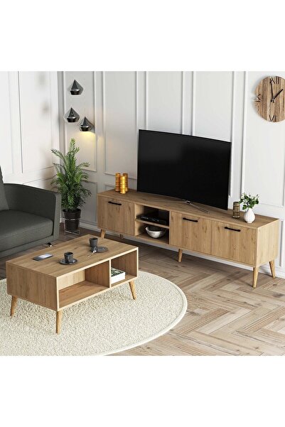 Mezza Set 1587-2076 Exxen 180 Cm (AHŞAP AYAKLI) Tv Ünitesi - Orta Sehpa Seti Sepet Rengi