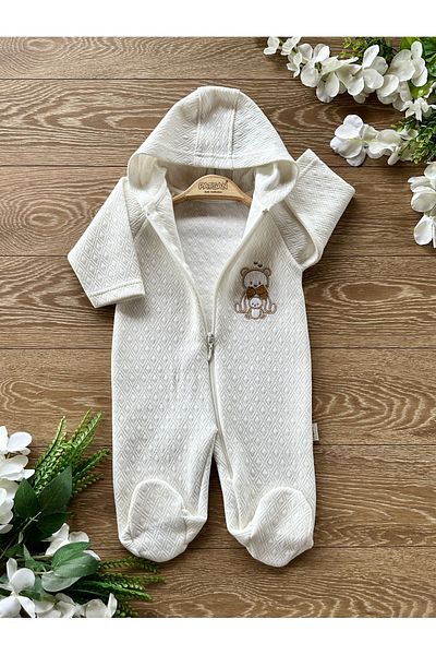 PATSAN Hooded Zippered Seasonal Quilted Baby Jumpsuit Bear with Booties