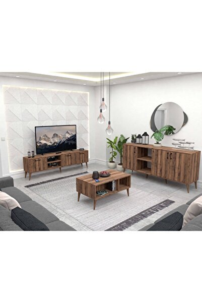 Mezza Set 1583-2072-1622 Exxen (AHŞAP AYAKLI) Tv Ünitesi - Orta Sehpa - Konsol Seti Hat Rengi