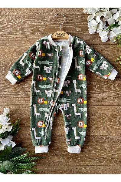 PATSAN Velvet Winter Zippered Baby Sleeping Bag Lion Giraffe Crocodile Green