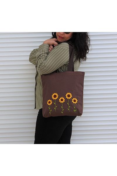 Handream Sunflowers Brown Cloth Bag