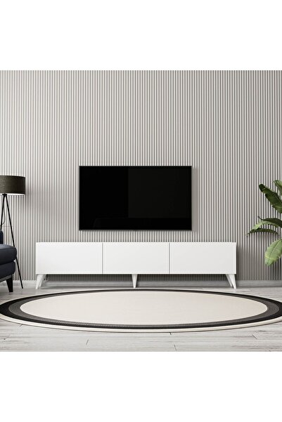 Mezza 1250 ELİSA 3 KAPAKLI KULPSUZ 180 CM AYAKLI TV ÜNİTESİ BEYAZ