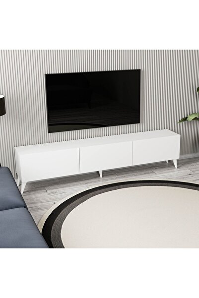 Mezza 1250 ELİSA 3 KAPAKLI KULPSUZ 180 CM AYAKLI TV ÜNİTESİ BEYAZ