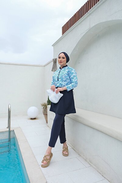 lurex moda Yarım Dijital Baskılı Tesettür Mayo