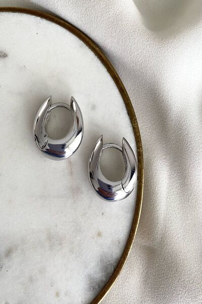 gaila design Tombik Oval Silver Rodyum Kaplama Küpe