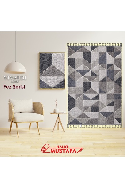 Vivaldi Halı Fez Serisi 3002 Lacivert İskandinav Desen Salon Halısı Yolluk Mutfak Halısı