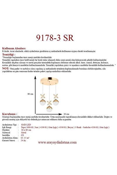 Eray Aydınlatma 9178-3 3lü Sarkıt Led Avize