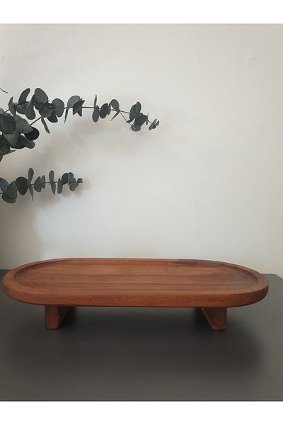 PitrakStore Natural Iroco Wood Footed Oval Wood - Presentation and Organizer (33,5X15,5 h:5cm)