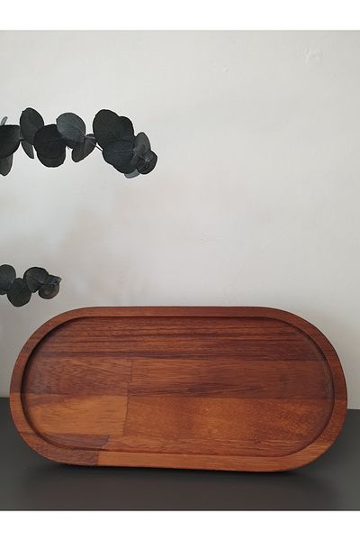 PitrakStore Natural Iroco Wood Footed Oval Wood - Presentation and Organizer (33,5X15,5 h:5cm)
