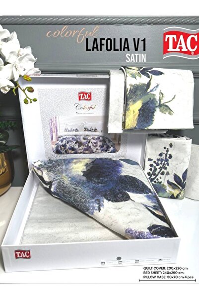 Taç Tac Dijital Saten Nevresim Takimi Lafolia V1